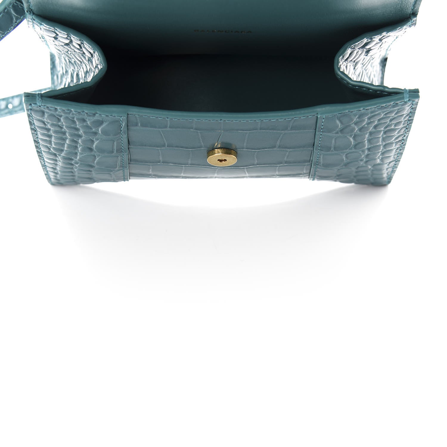 Balenciaga Shiny Calfskin Crocodile Embossed Hourglass Top Handle Bag XS Dark Turquoise 5 of 9