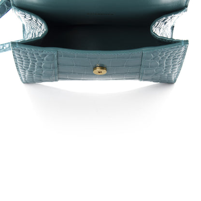 Balenciaga Shiny Calfskin Crocodile Embossed Hourglass Top Handle Bag XS Dark Turquoise 5 of 9
