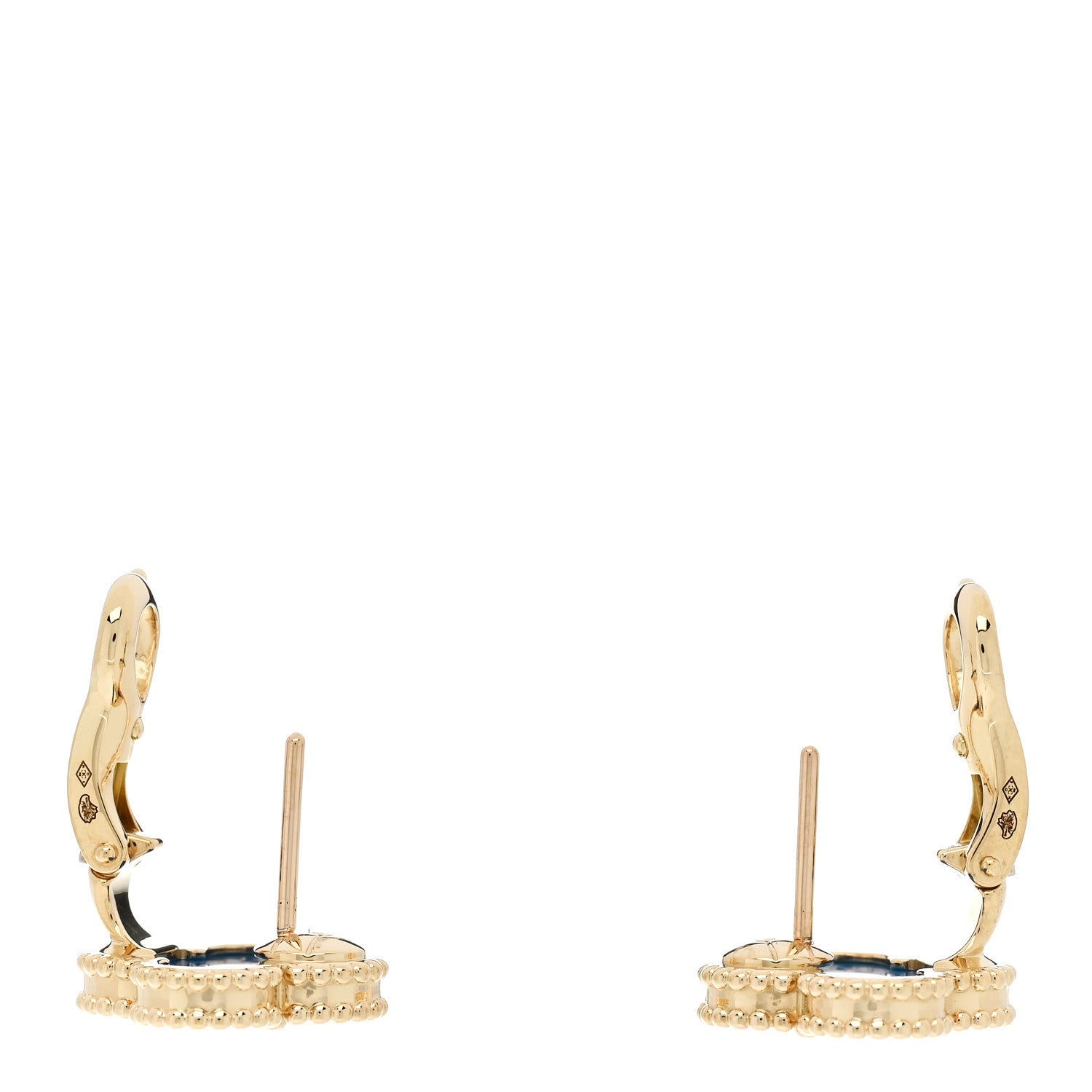 Van Cleef & Arpels 18K Yellow Gold Blue Agate Vintage Alhambra Earrings 3 of 5
