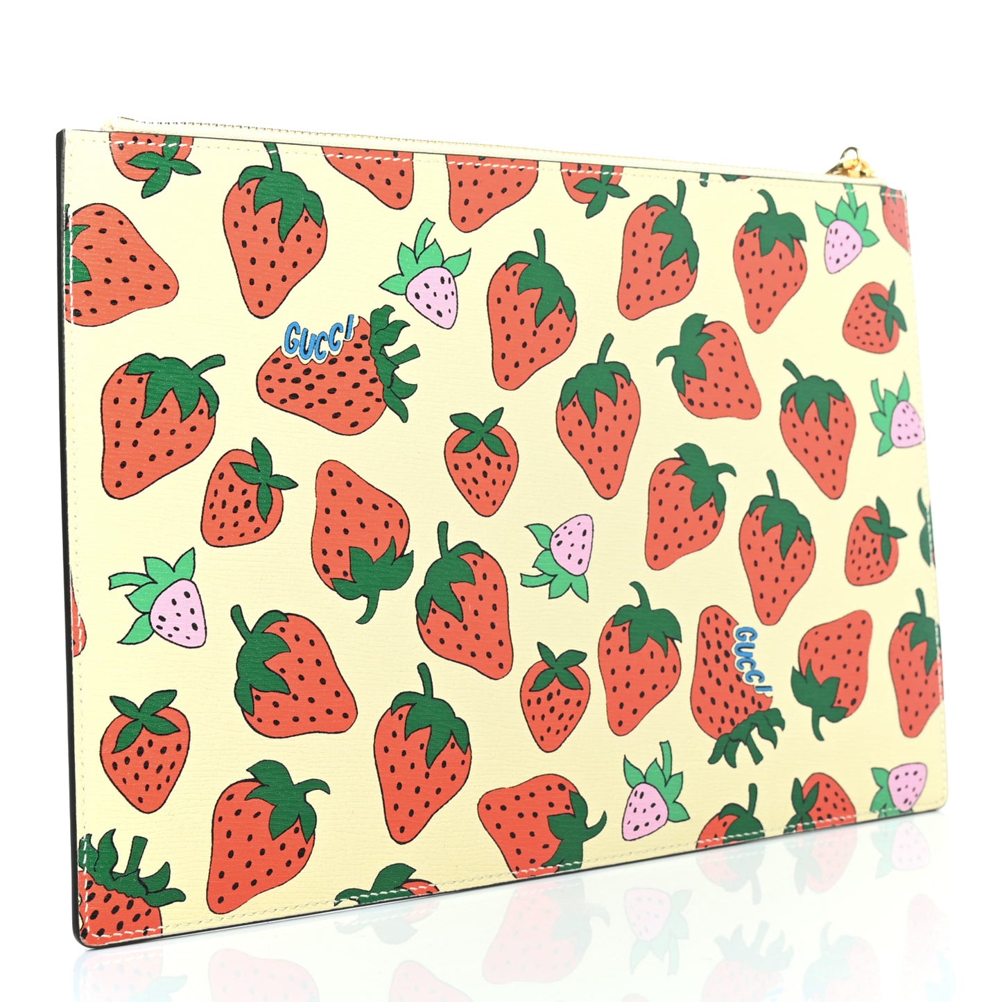 Calfskin Strawberry Print Zumi Pouch Ivory Red