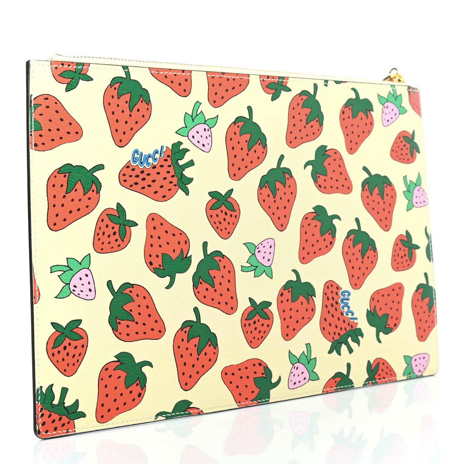 Gucci Calfskin Strawberry Print Zumi Pouch Ivory Red 2 of 5