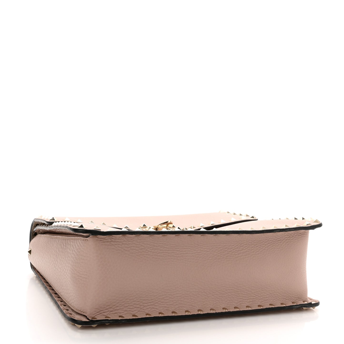 Grained Calfskin Rockstud Top Handle Flap Shoulder Bag Poudre