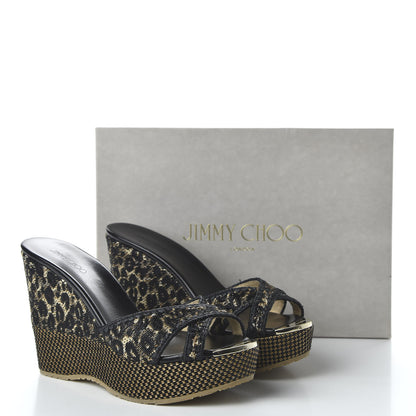 Jimmy Choo Woven Raffia Leopard Print Perfume Wedge Sandals 39.5 Natural Black 8 of 8