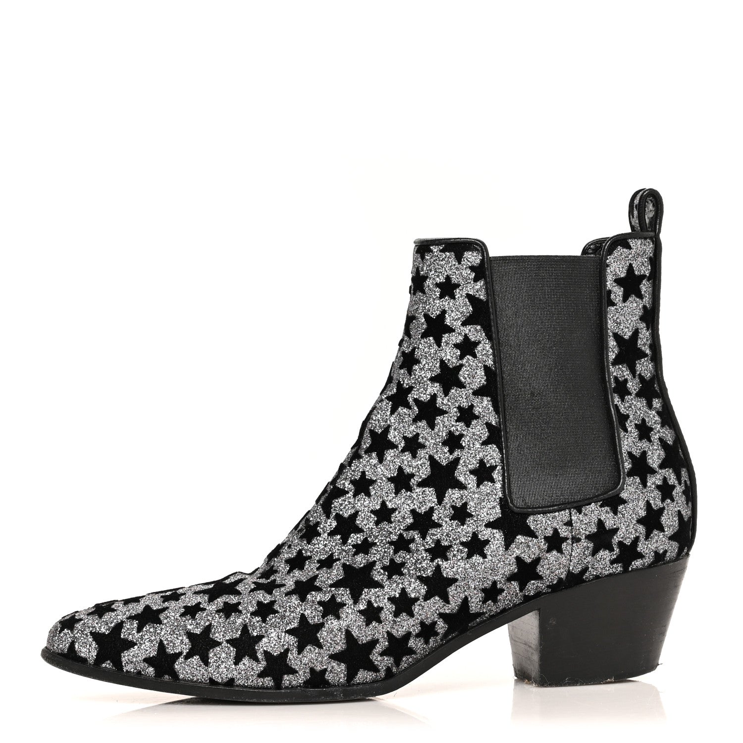 Saint Laurent Glitter Suede Calfskin Rock Chelsea Boots 35 Black 1 of 8