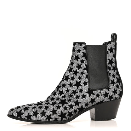 Saint Laurent Glitter Suede Calfskin Rock Chelsea Boots 35 Black 1 of 8