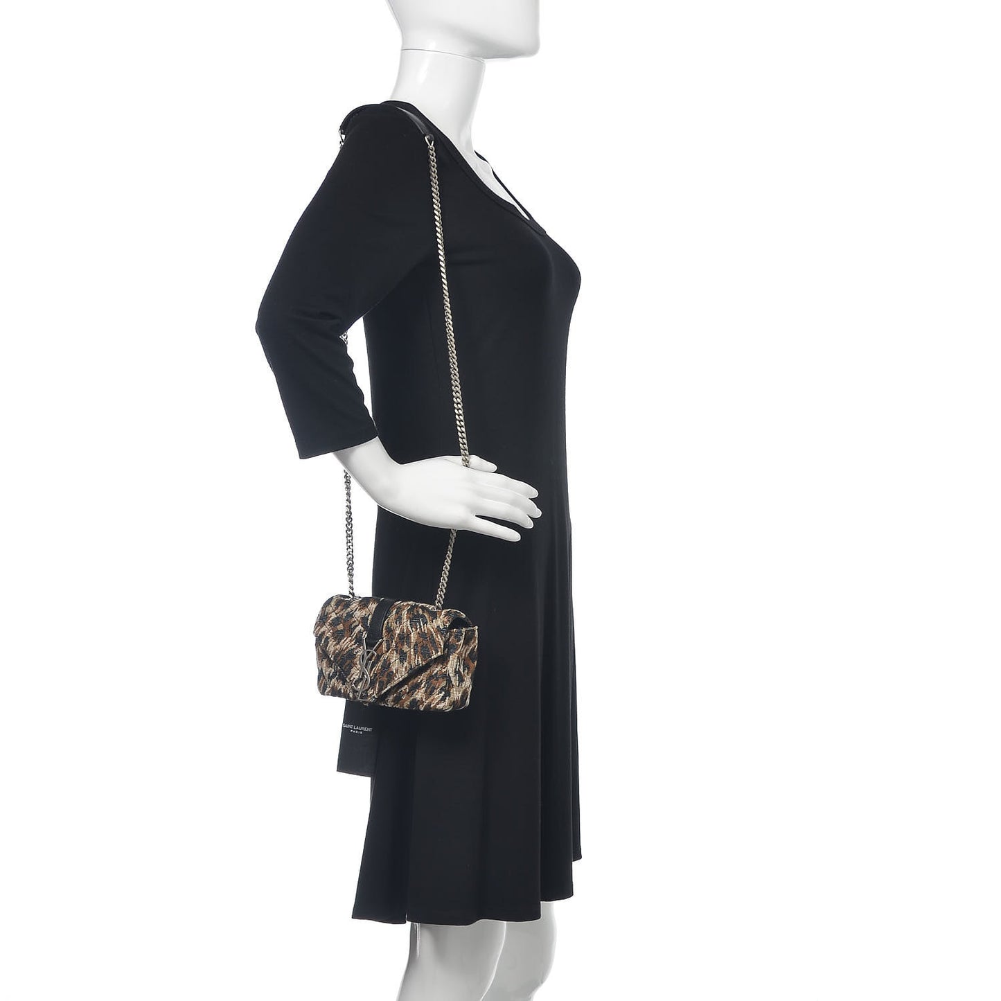 Jacquard Leopard Matelasse Chevron Monogram Baby Chain Bag Black