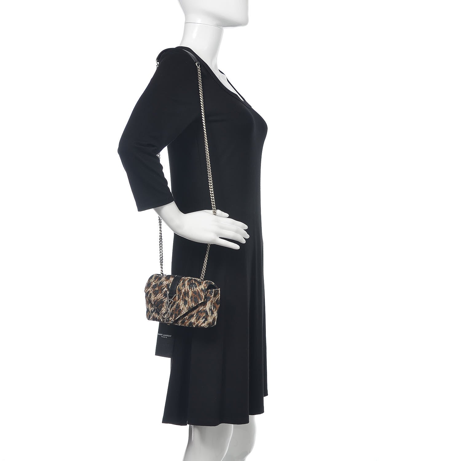 Saint Laurent Jacquard Leopard Matelasse Chevron Monogram Baby Chain Bag Black 2 of 11