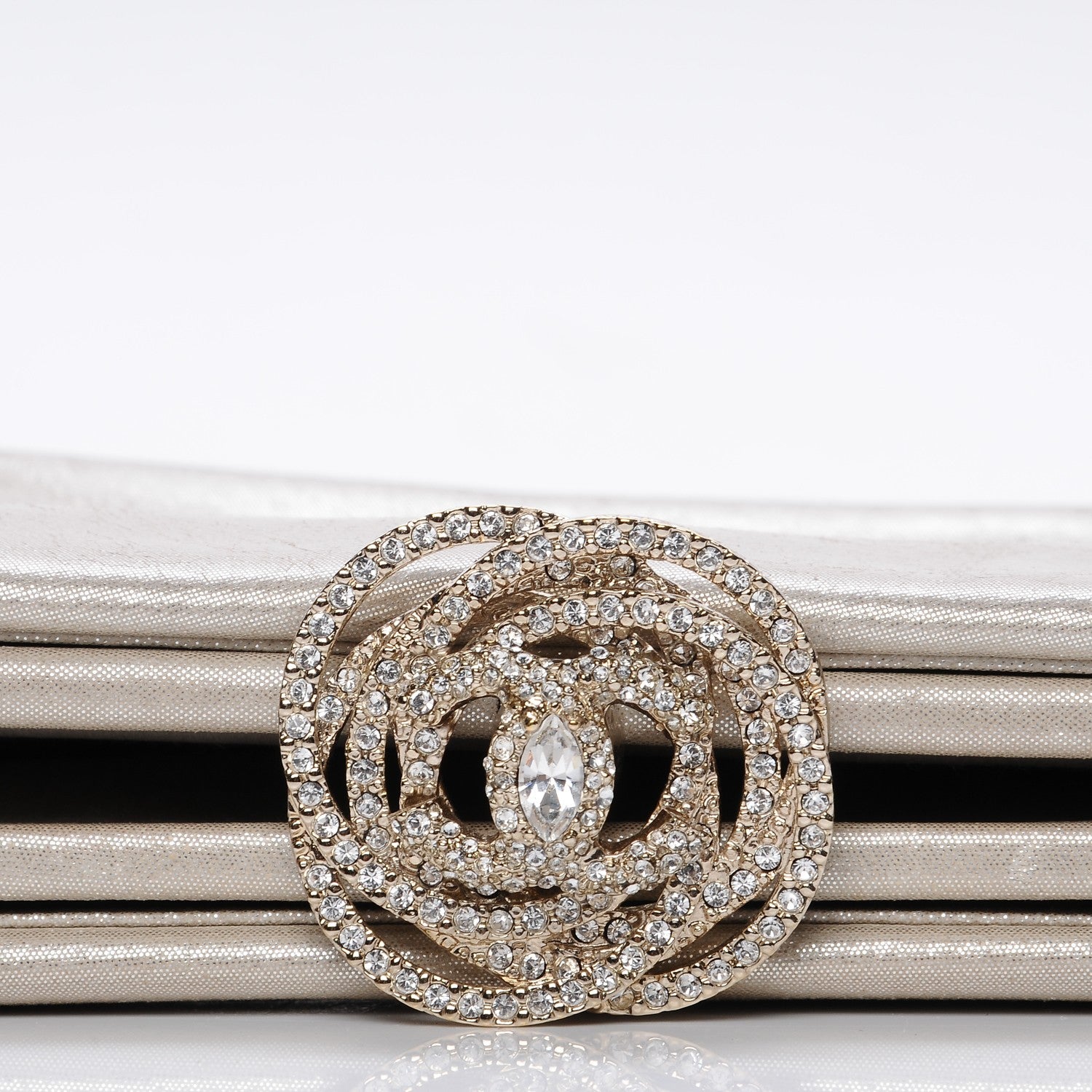 Chanel Iridescent Calfskin Crystal Camellia Evening Clutch Champagne 11 of 11