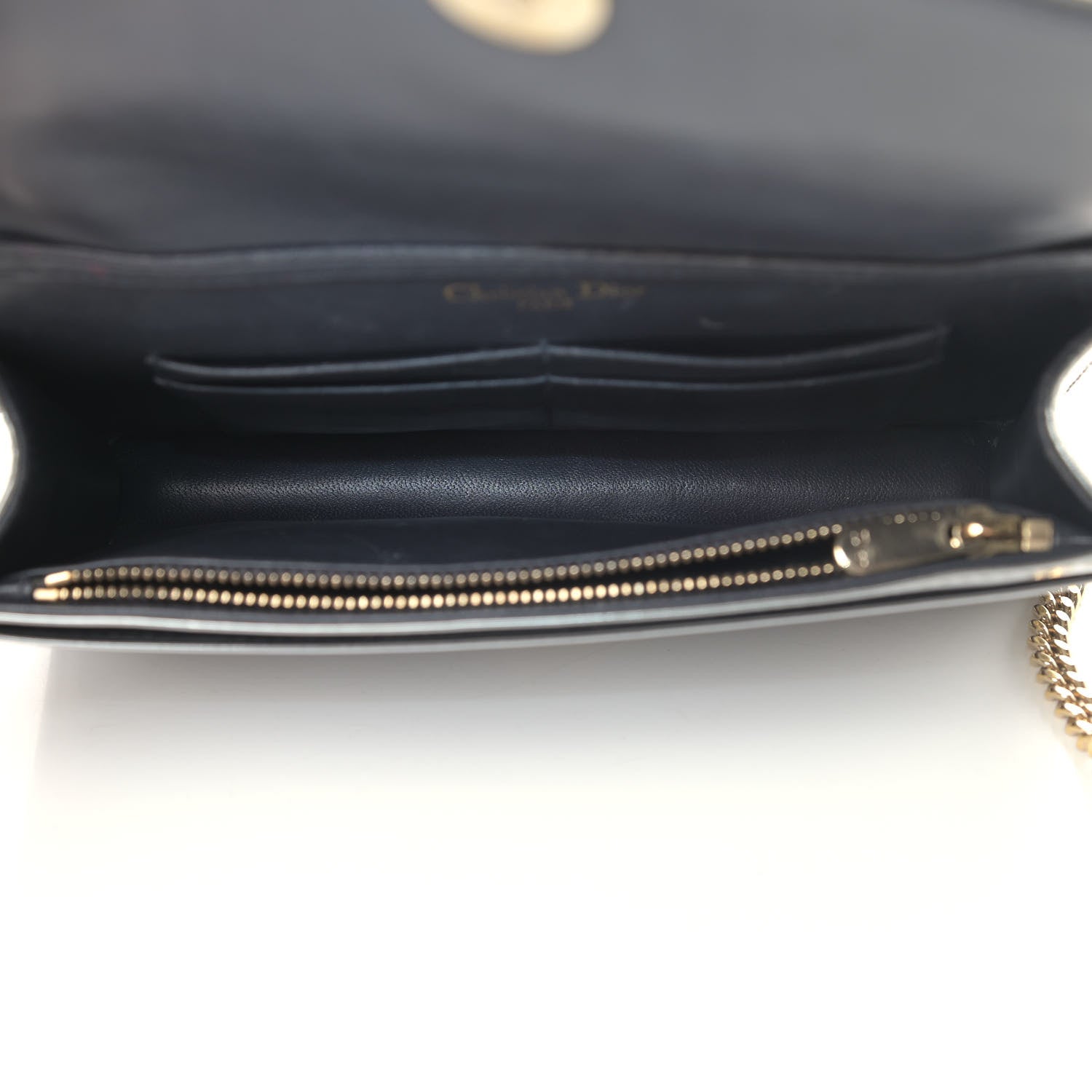 Christian Dior Metallic Patent Micro-Cannage Diorama Wallet on Chain Pouch Silver 4 of 10