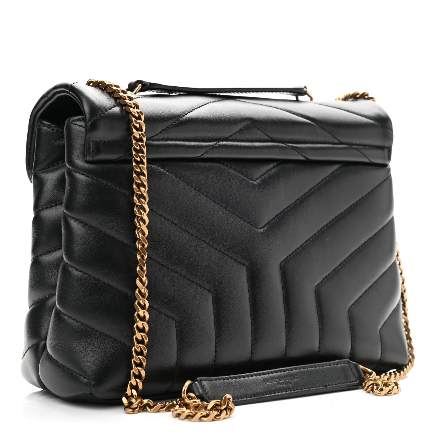 Calfskin Y Quilted Monogram Small Loulou Chain Satchel Black