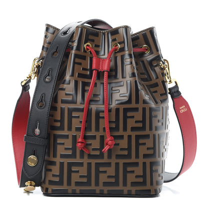 Fendi Vitello Grace F is Fendi Bi-Color FF 1974 Embossed Grande Mon Tresor Bucket Bag Maya Black Fragola 1 of 12