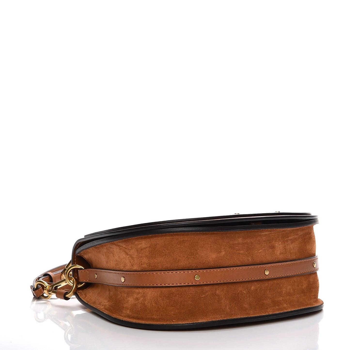 Calfskin Suede Medium Nile Bracelet Bag Caramel