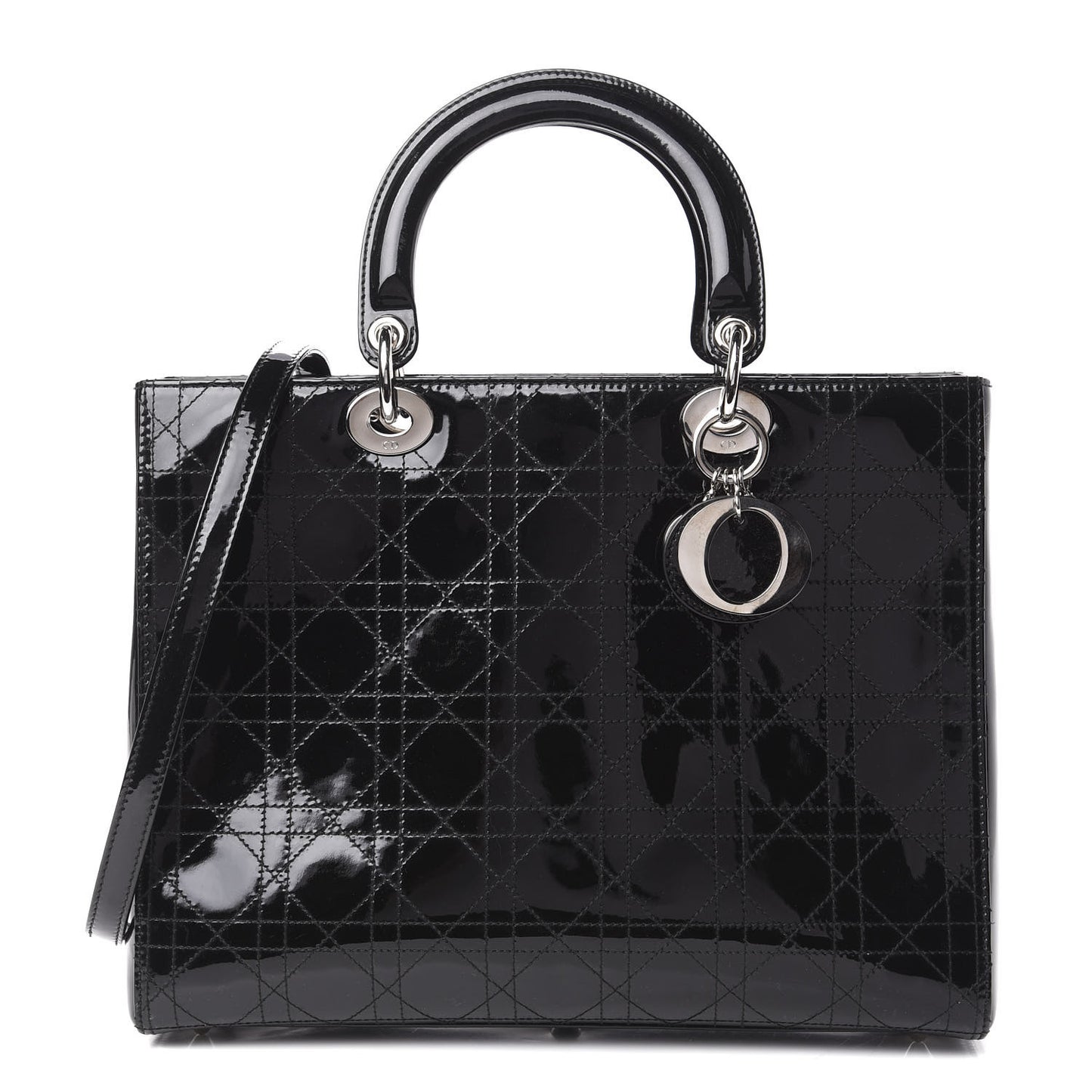 Patent Cannage Stitched Large Lady Dior Black
