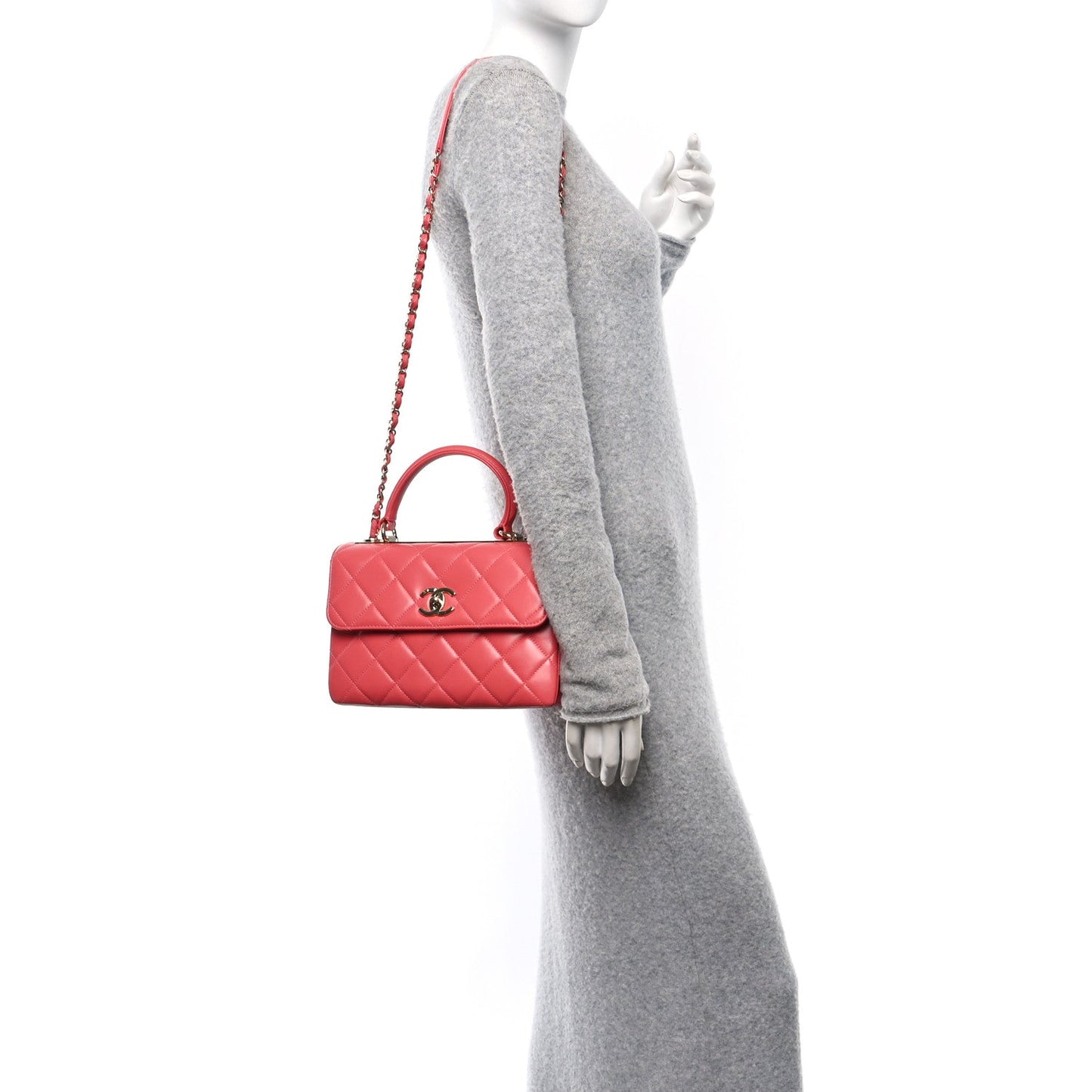 Lambskin Quilted Small Trendy CC Flap Dual Handle Bag Coral