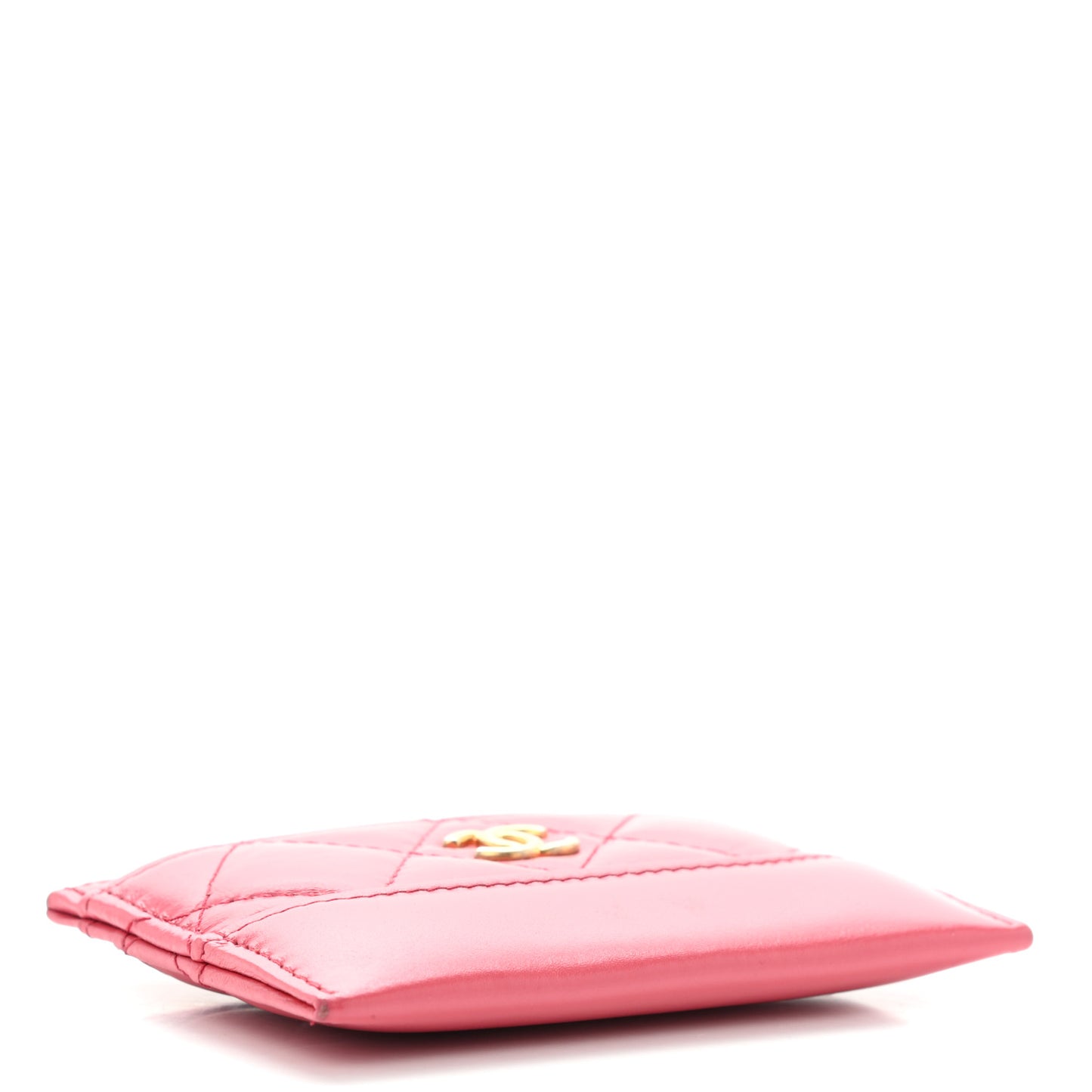 Aged Calfskin Quilted Gabrielle Card Holder Wallet Dark Pink