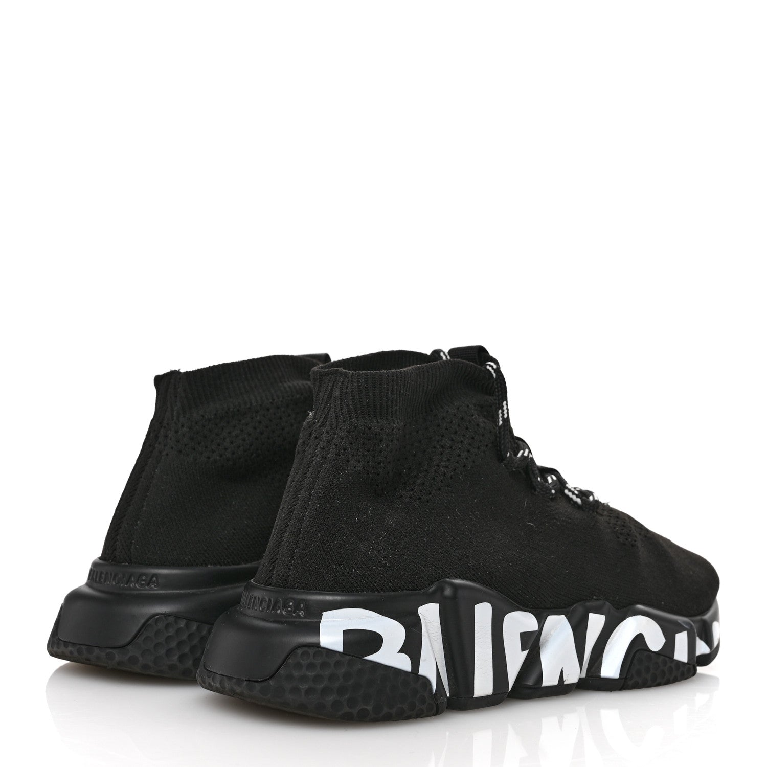 Balenciaga Knit Womens Speed Lace Up Graffiti Sneakers 37 Black White 5 of 10