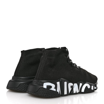 Balenciaga Knit Womens Speed Lace Up Graffiti Sneakers 37 Black White 5 of 10