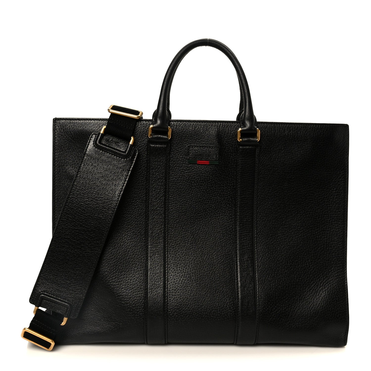 Gucci Grained Calfskin Web Top Handle Tote Black 1 of 11