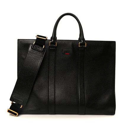 Gucci Grained Calfskin Web Top Handle Tote Black 1 of 11