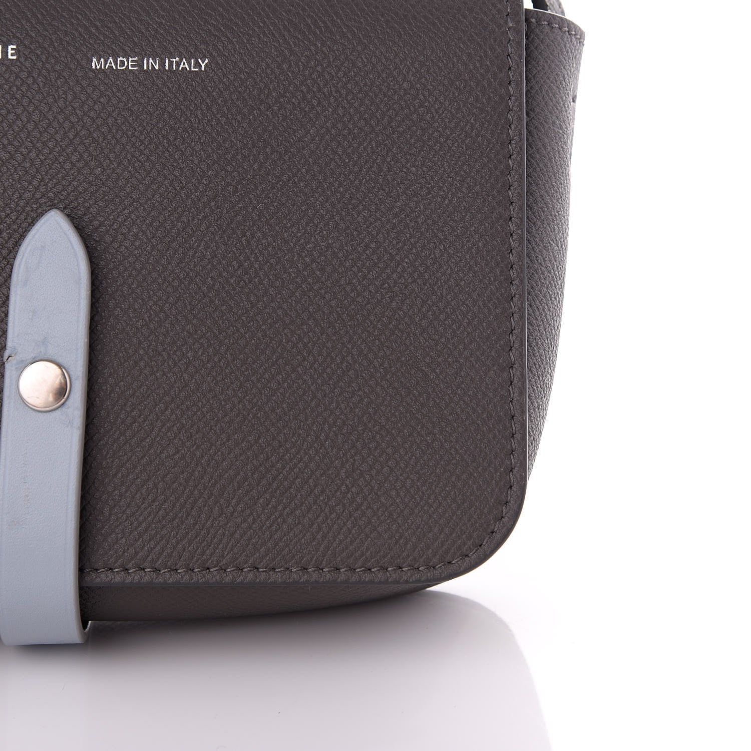 Celine Grained Calfskin Strap Clutch Grey Blue 10 of 10