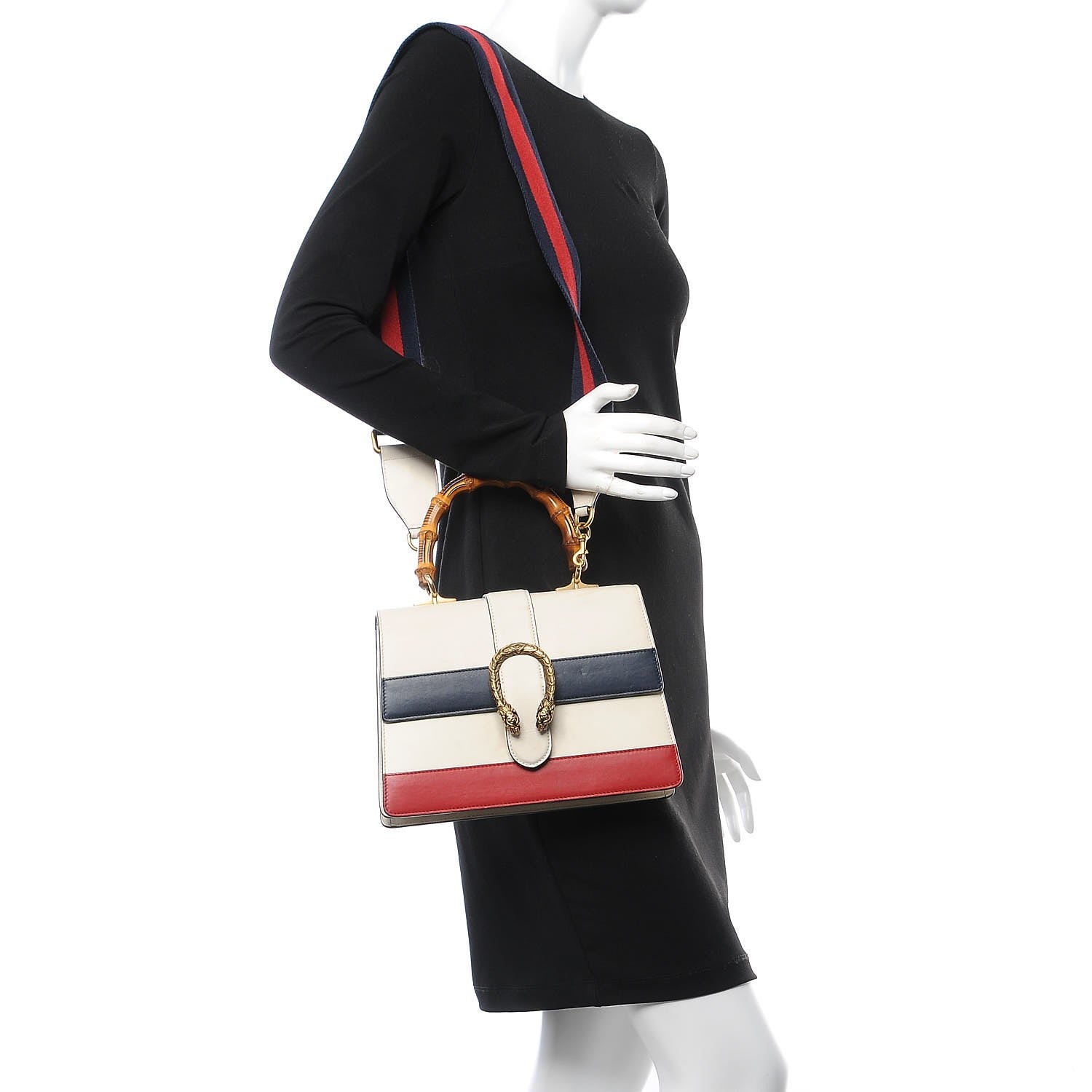 Gucci Calfskin Bamboo Web Medium Dionysus Top Handle Bag White Blue Hibiscus Red 2 of 15