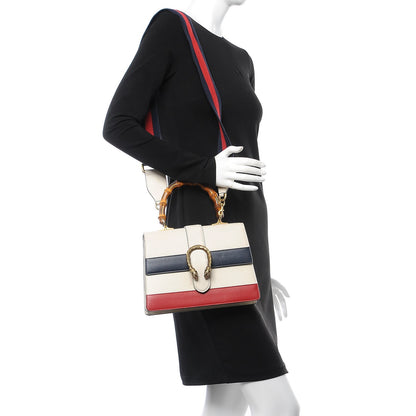 Gucci Calfskin Bamboo Web Medium Dionysus Top Handle Bag White Blue Hibiscus Red 2 of 15