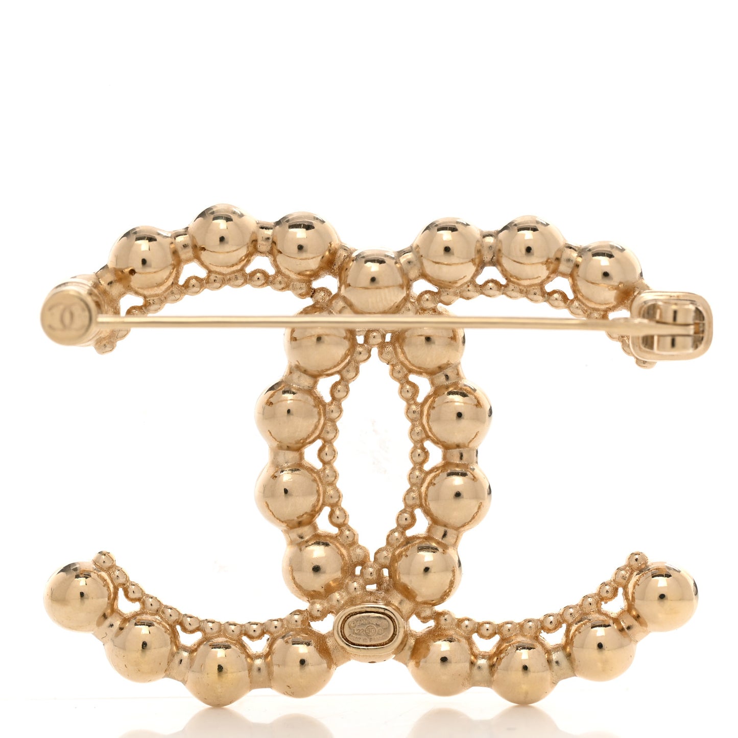 Metal Beaded CC Brooch Gold