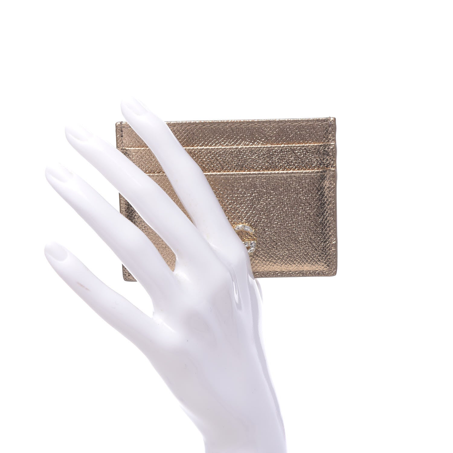 Dolce & Gabbana Metallic Dauphine Embellished Logo Zip Card Holder Gold 2 of 7