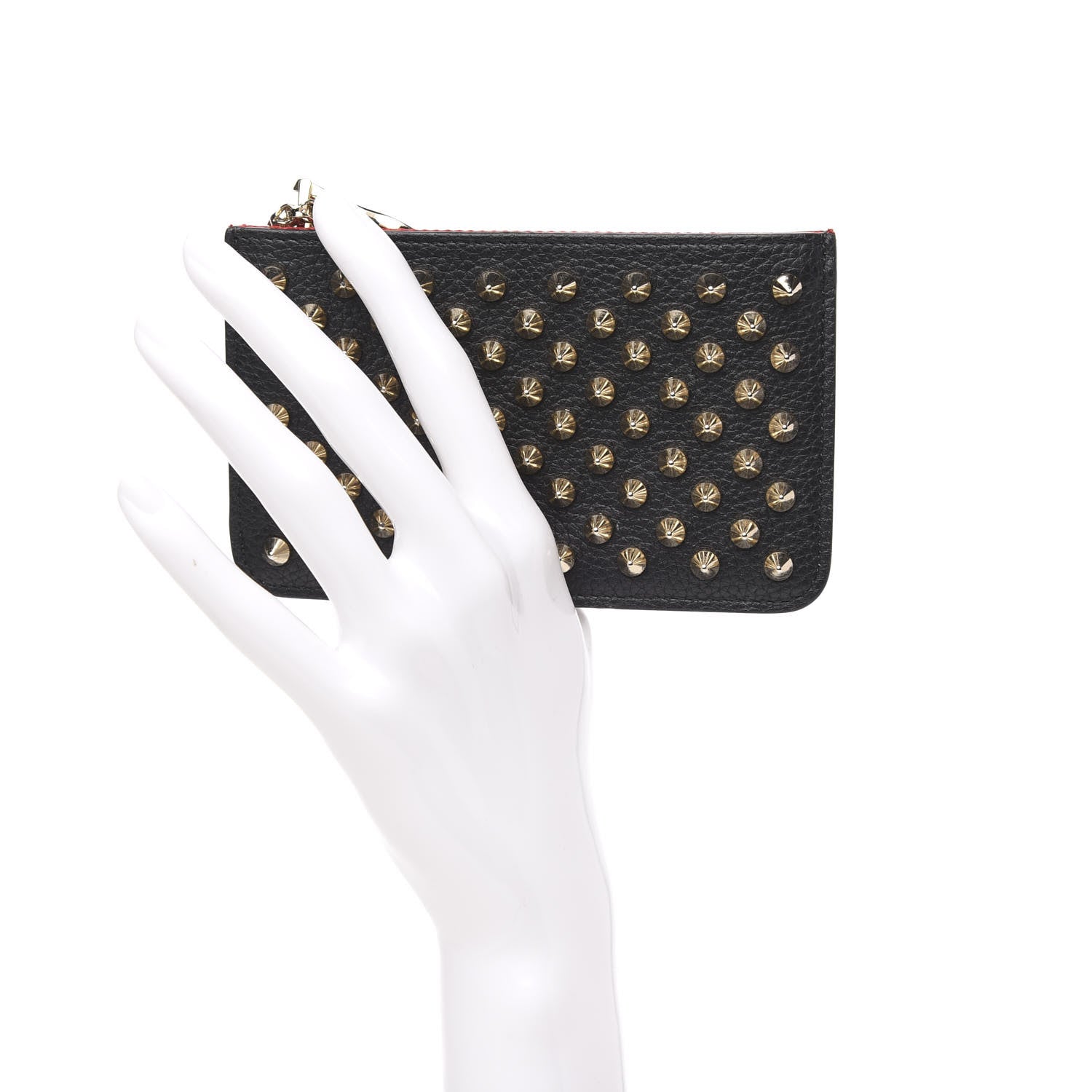 Christian Louboutin Calfskin Empire Panettone Spikes Key Ring Pouch Black 2 of 7
