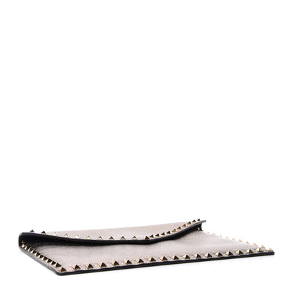 Valentino Garavani Metallic Pebbled Calfskin Large Rockstud Envelope Clutch Sasso 4 of 7