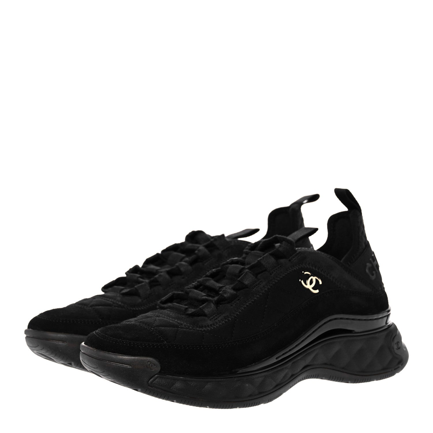 Chanel Suede Calfskin Mixed Fibers CC Sneakers 38 Black 3 of 8