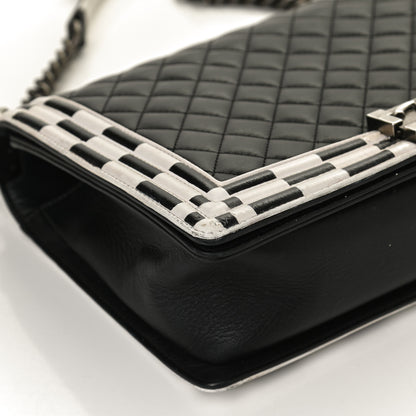 Chanel Calfskin Quilted Checkerboard Trim New Medium Boy Flap Black White 11 of 14