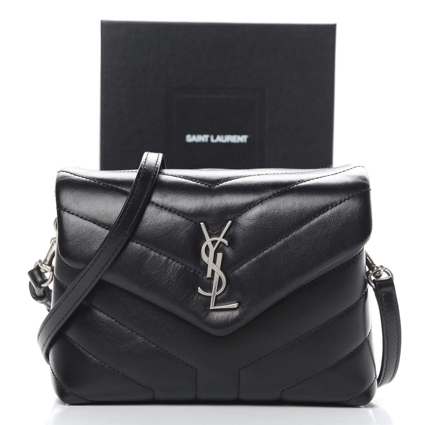 Calfskin Y Quilted Monogram Toy Loulou Crossbody Bag Black