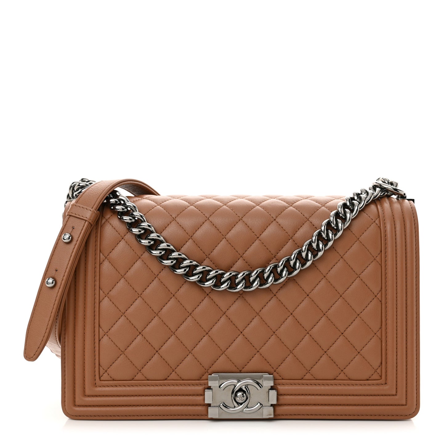 Calfskin Quilted New Medium Boy Flap Dark Beige
