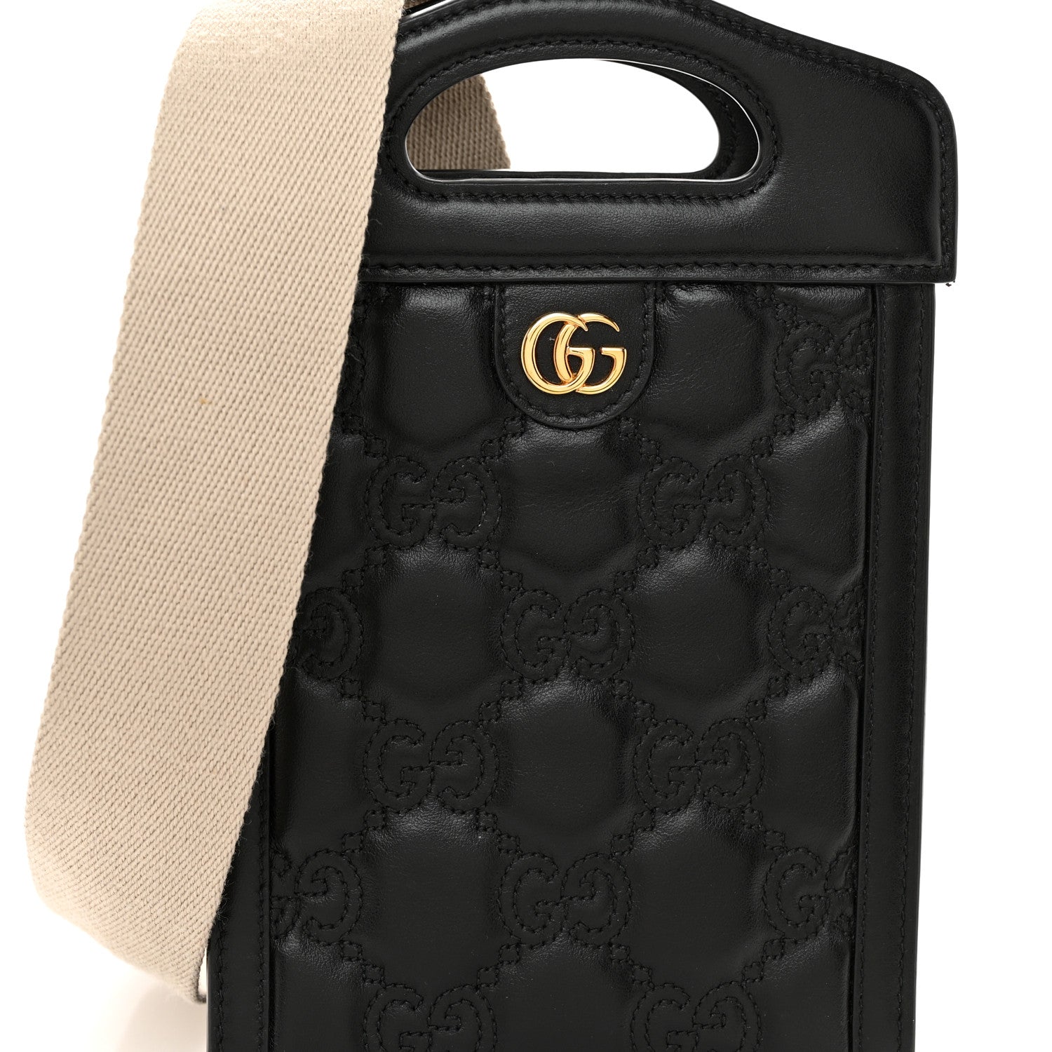 Gucci Calfskin GG Matelasse Mini Top Slip Handle Crossbody Bag Black Natural 8 of 10