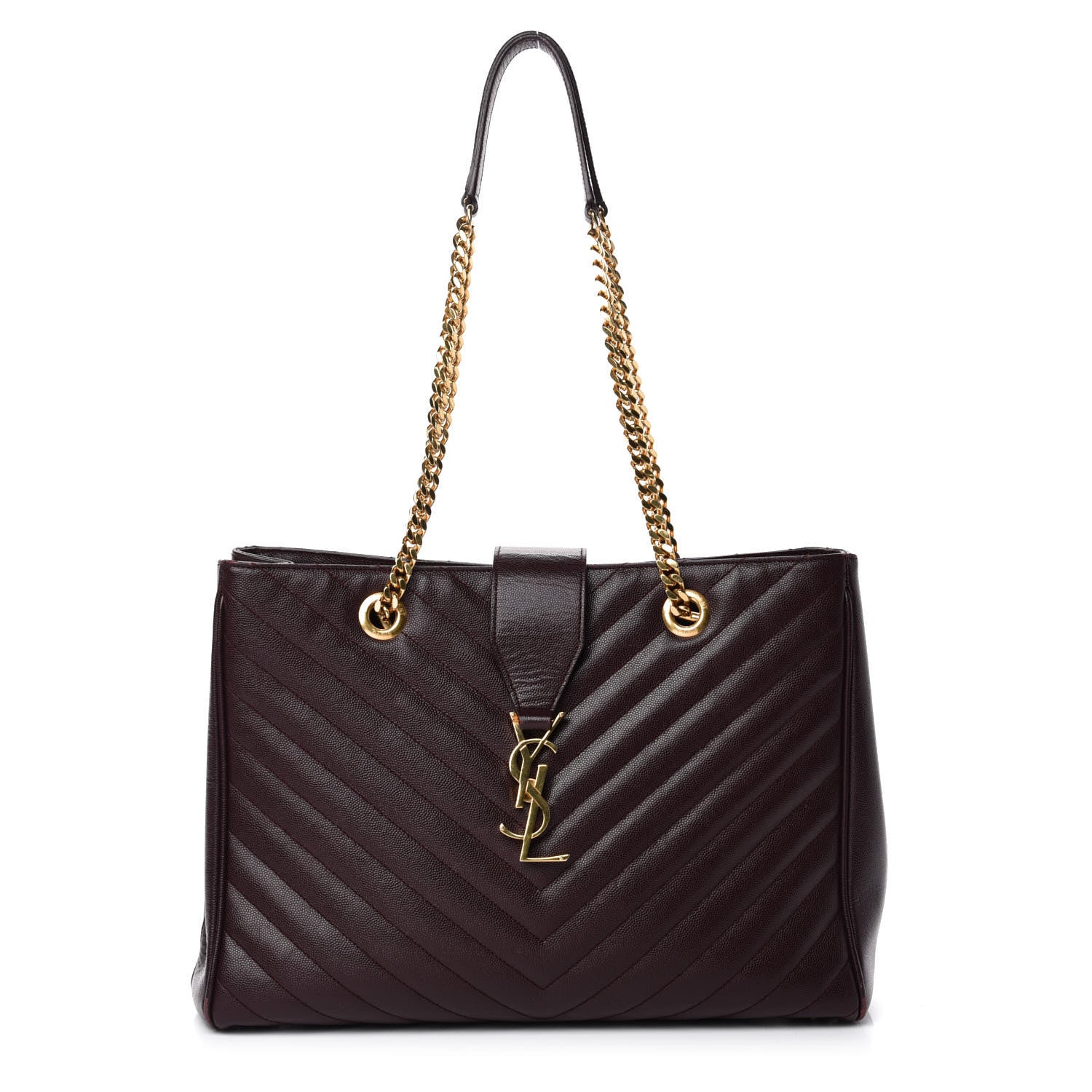 Saint Laurent Grain de Poudre Matelasse Chevron Large Monogram Shopping Bag Amarena 1 of 21