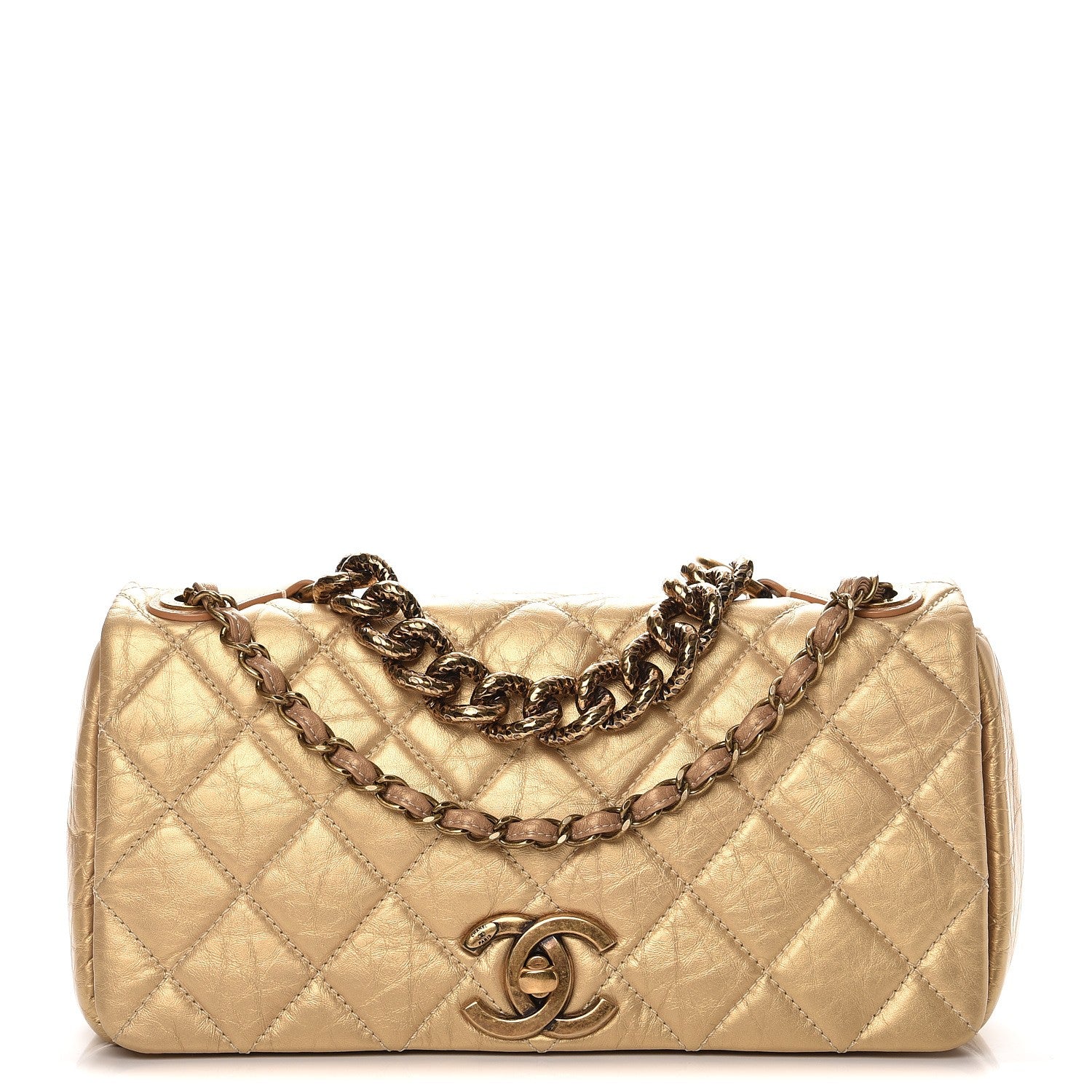 Chanel Metallic Aged Calfskin Quilted Small Pondichery Flap Gold 1 of 8