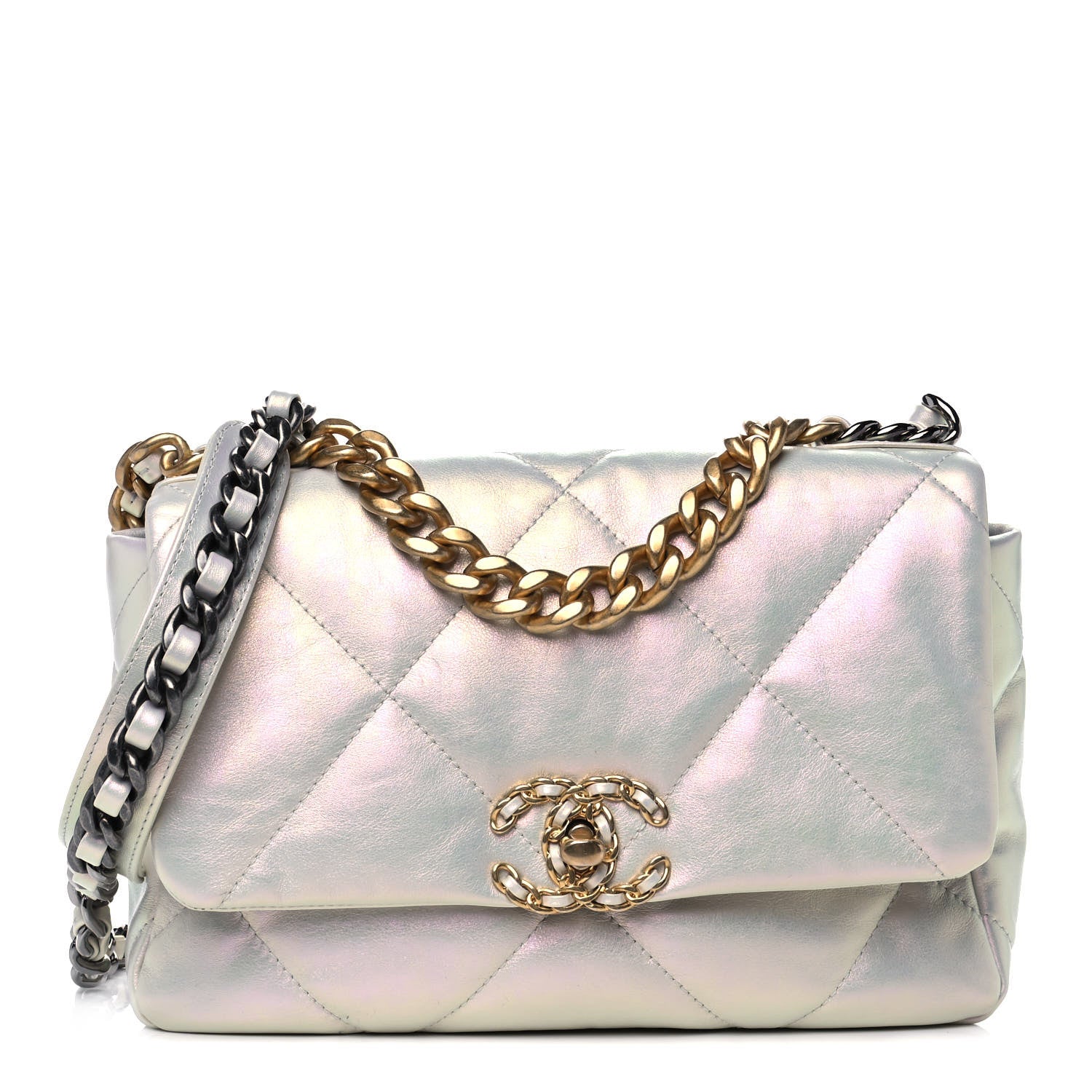 Chanel Iridescent Calfskin Quilted Medium Chanel 19 Flap White 1 of 12