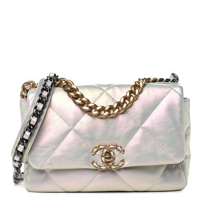 Chanel Iridescent Calfskin Quilted Medium Chanel 19 Flap White 1 of 12