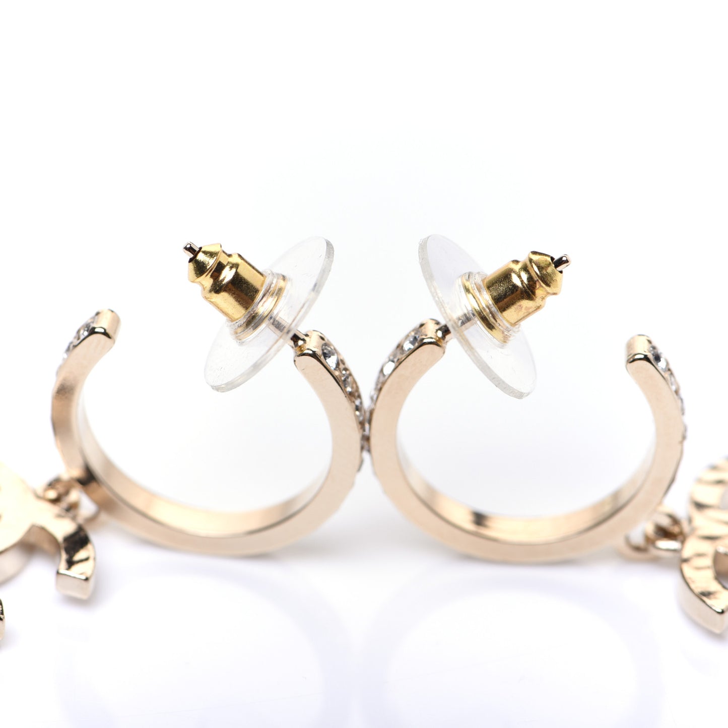 Crystal Lock Symbols CC Hoop Drop Earrings Gold