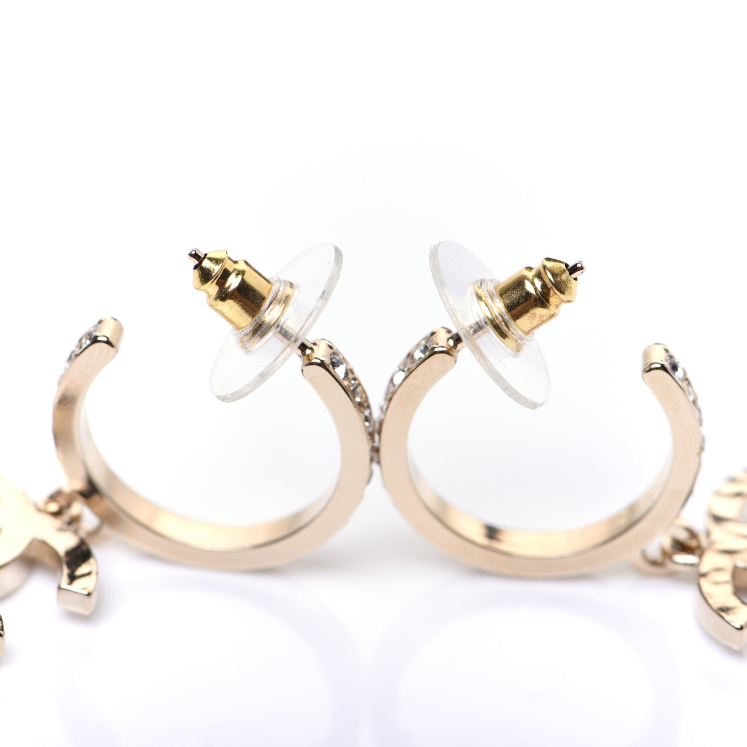 Chanel Crystal Lock Symbols CC Hoop Drop Earrings Gold 5 of 8