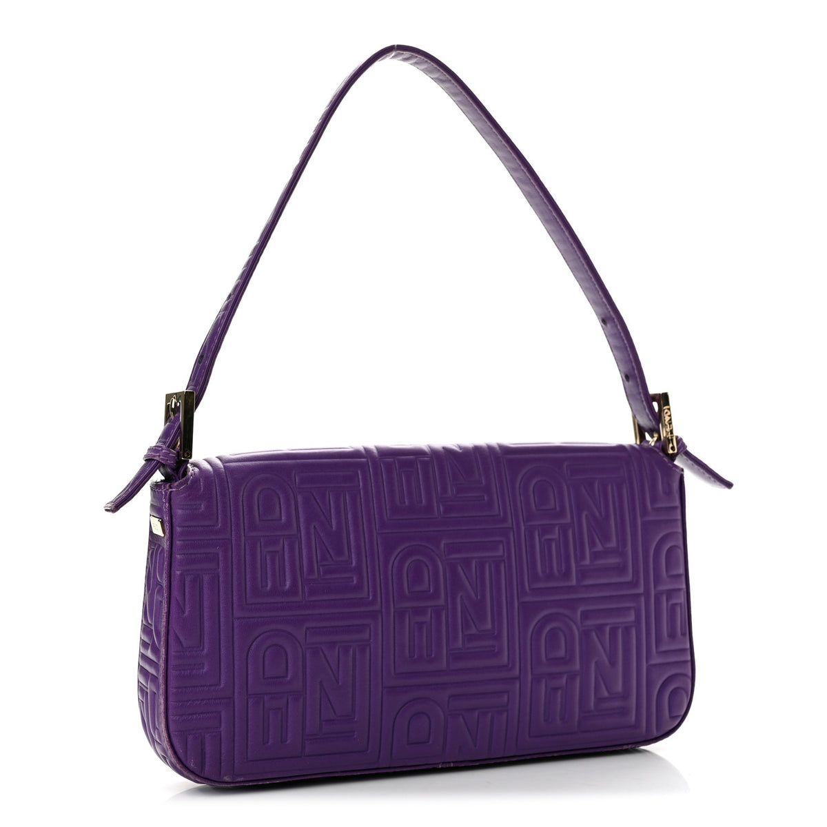 Fendi Nappa Logo Embossed Baguette Purple 3 of 12