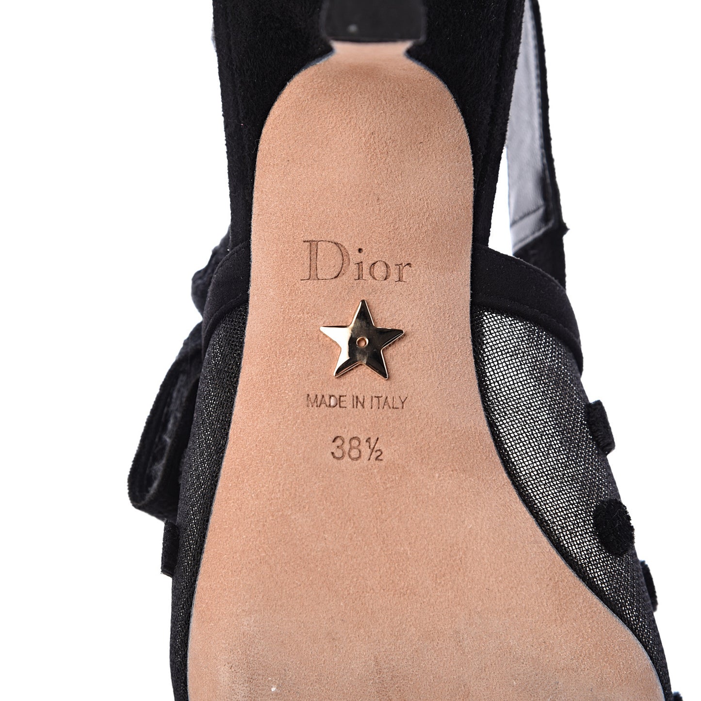Suede Calfskin Grosgrain Dotted Sling-Back Ballet Pumps 38.5 Black