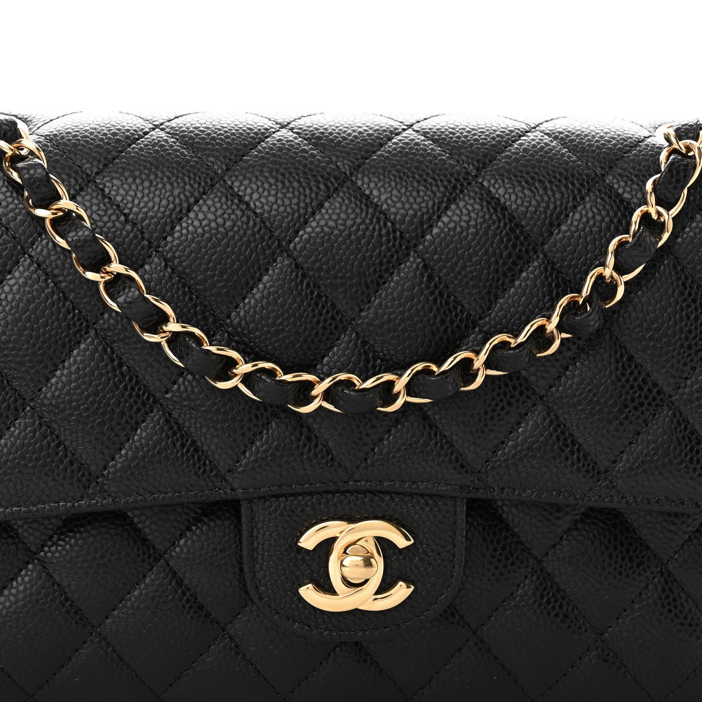Caviar Quilted Medium Double Flap Black