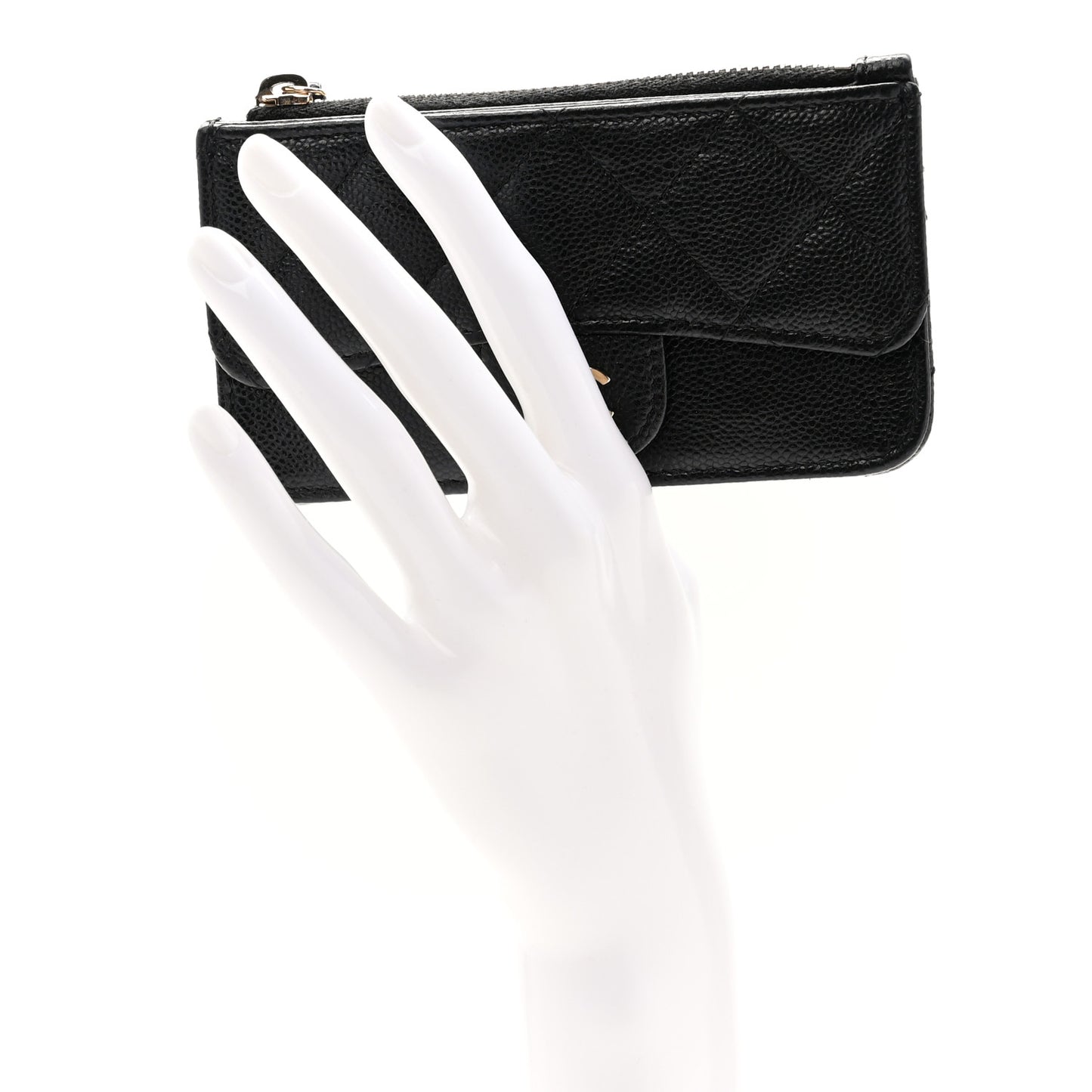 Caviar Quilted Flap Zip Card Holder Black