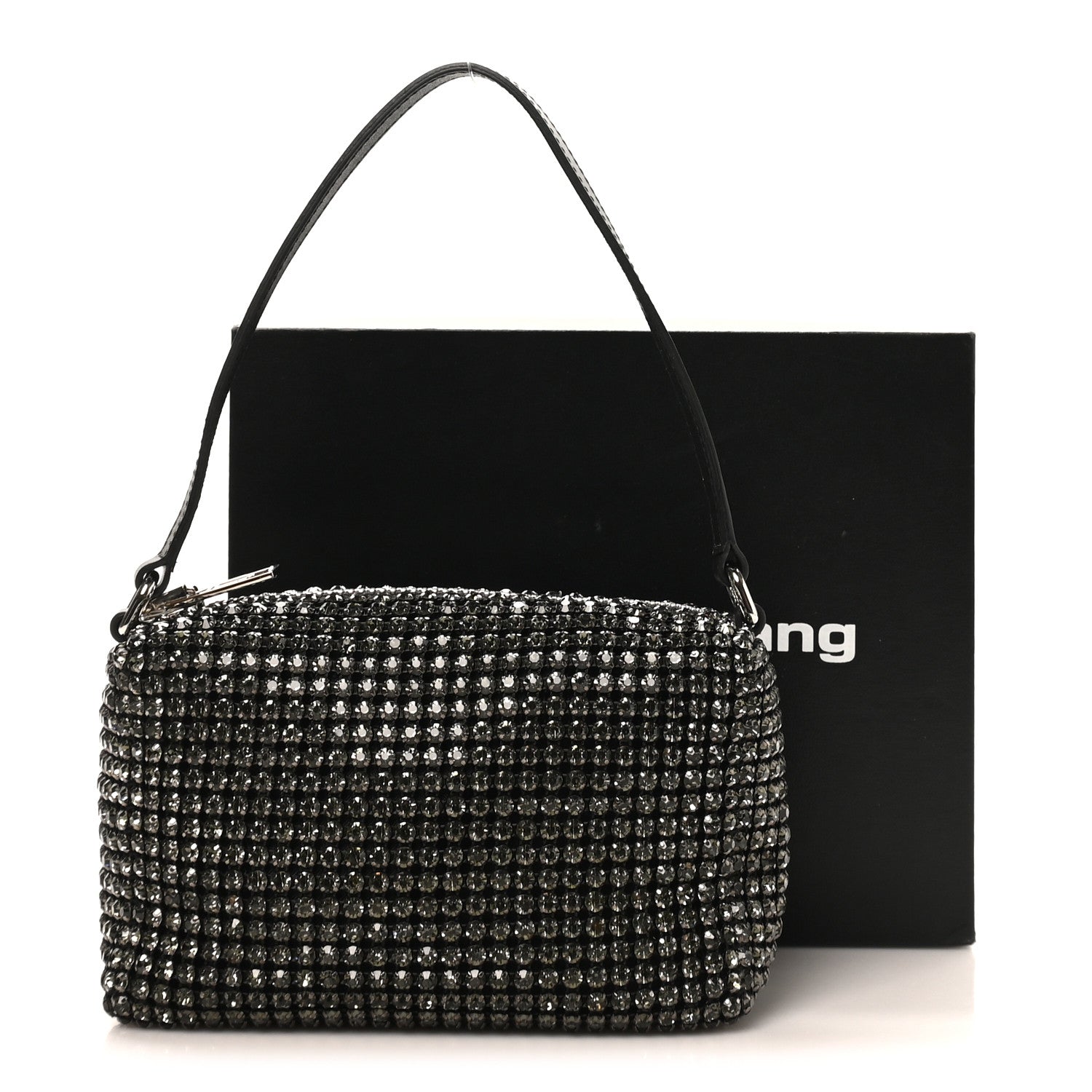 Alexander Wang Mesh Crystal Rhinestone Medium Heiress Pouch Black Silver 10 of 10