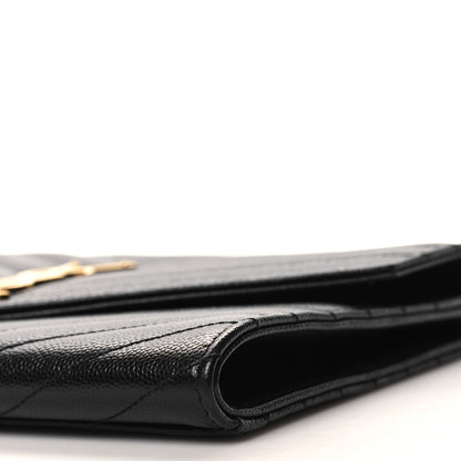 Saint Laurent Grain De Poudre Matelasse Chevron Monogram Envelope Clutch Black 9 of 11