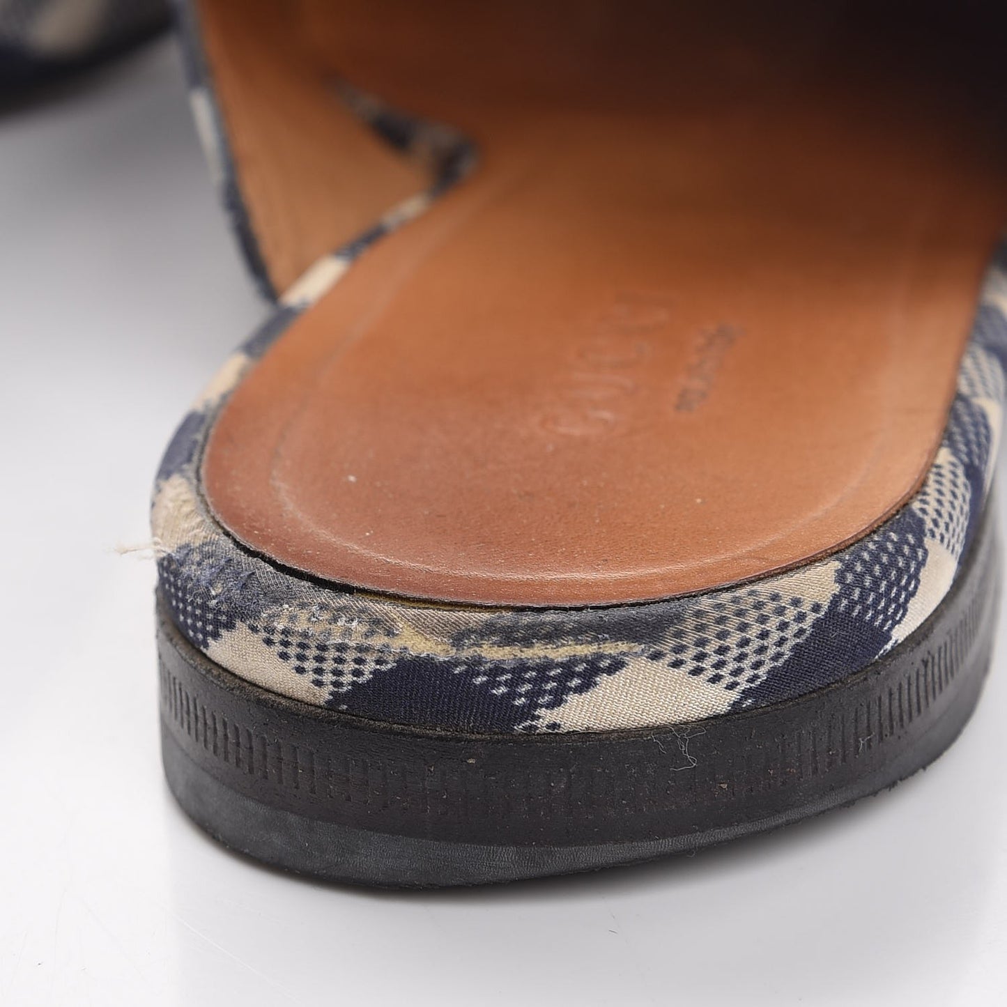 Cotton Gingham Womens Princetown Slippers 38.5 White Navy