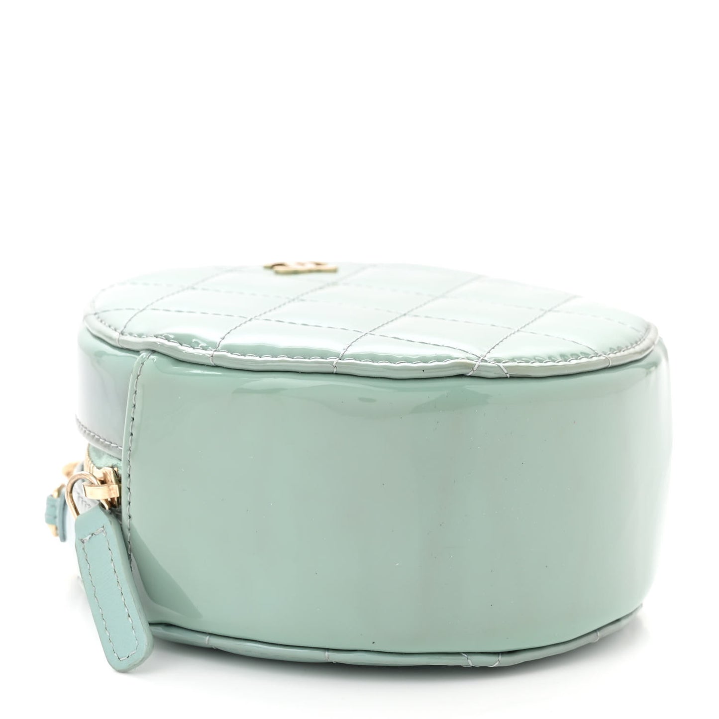 Patent Quilted Round Clutch With Chain Light Blue