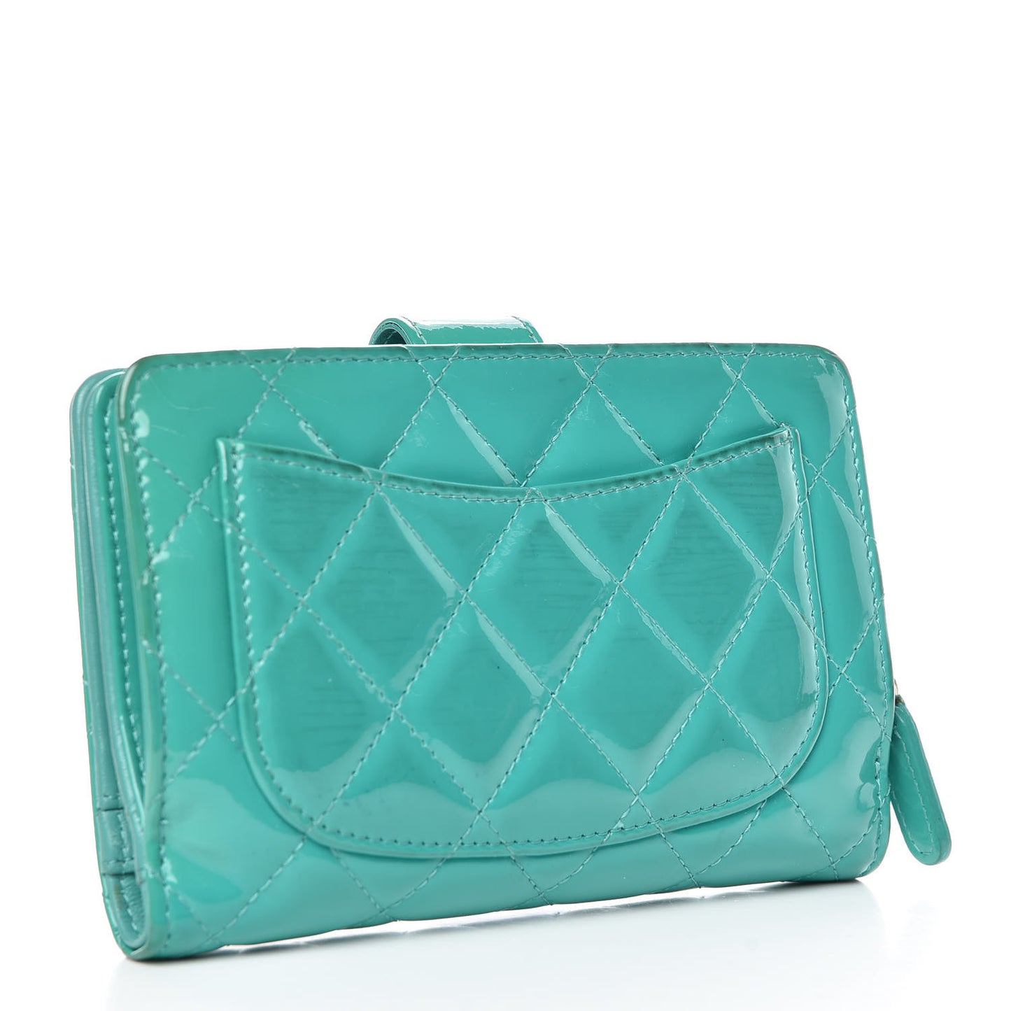 Patent Quilted Zip Pocket Wallet Turquoise